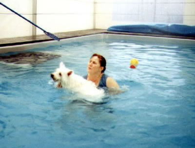 Beth with Rocky in Ultimate Dog Swimming Pool